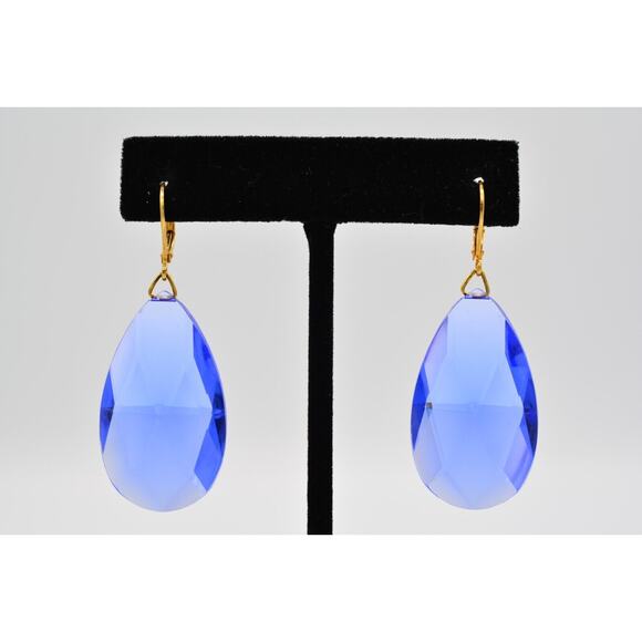 Joan Rivers Vintage Earrings Dangle Lucite Crystal Blue Chandelier Signed BinX - Picture 1 of 12